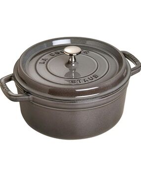Staub La Cocotte Round cast iron pot with lid, 7 inches, with handles, gray